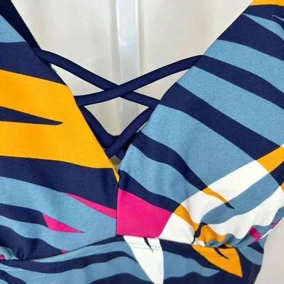 2/$30 Kona Sol Medium Tankini Tropical Top Blue Fuschia Orange Swim Top Swim - Picture 6 of 12